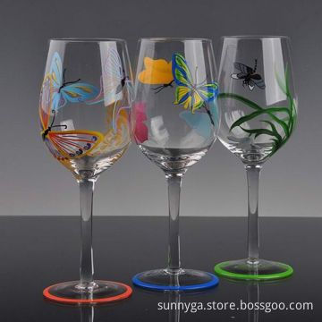 Hand Painted Wine Glasses, Blooming Flower on Glass and 65mm Top Diameter